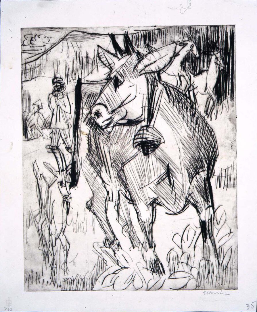 Ernst Ludwig Kirchner, Tiere auf der Alp (Kuh), 1923, Radierung, 36,5 x 30,5 cm