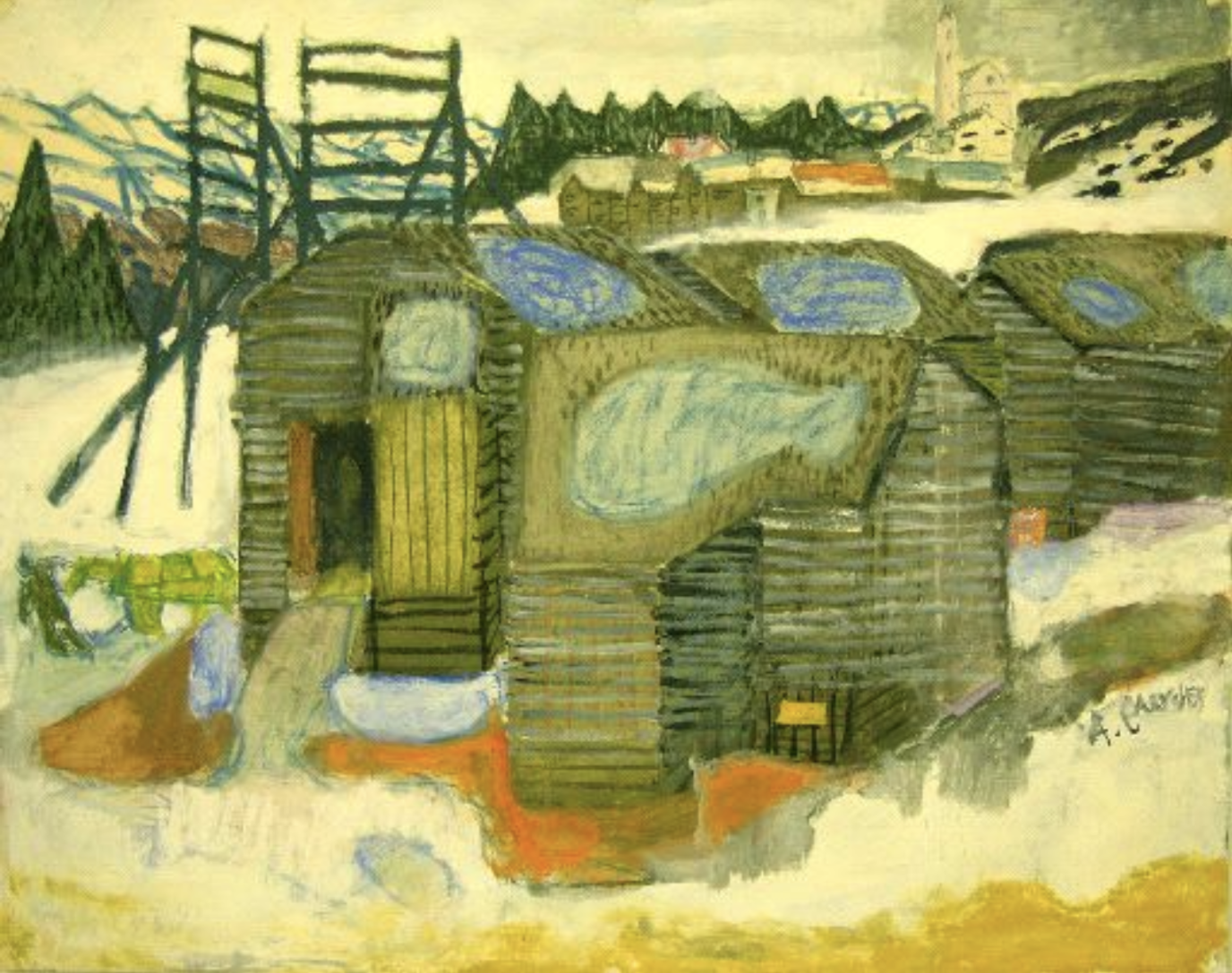 Alois Carigiet, Plategna, um 1948, Tempera auf Papier, 73 x 90,8cm