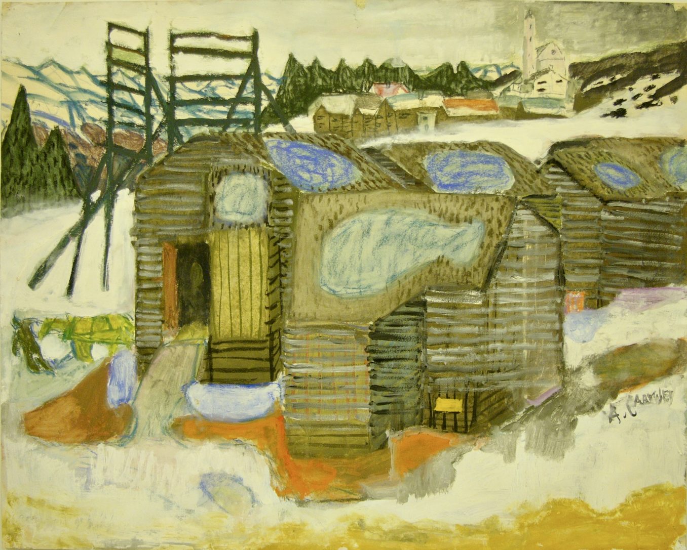 Alois Carigiet, Plategna, um 1948, Tempera auf Papier, 73 x 90,8cm